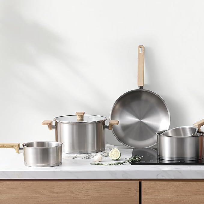 CAROTE 10" Stainless Steel Frying Pan, Non-Toxic Fry Pan Egg Pan Omelet Pan,Fast & Even Heat, Induction, Ceramic and Gas Cooktops Compatible