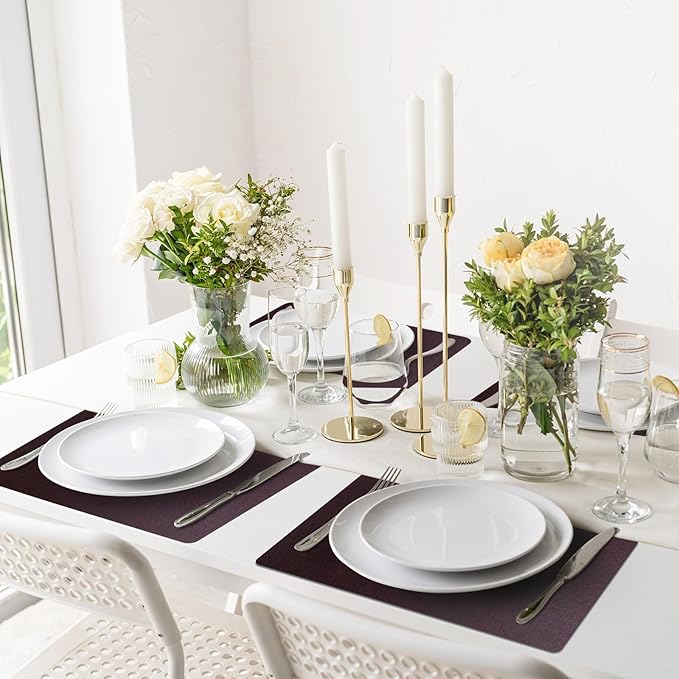 Vinyl Placemats Set of 6-12×17.7 Inch Waterproof & Heattable Placemats, Fall Faux Leather Wipeable Outdoor Table Mat for Dining, Kitchen, Indoor Outdoor Use (Coffee, Cowhide Grain)