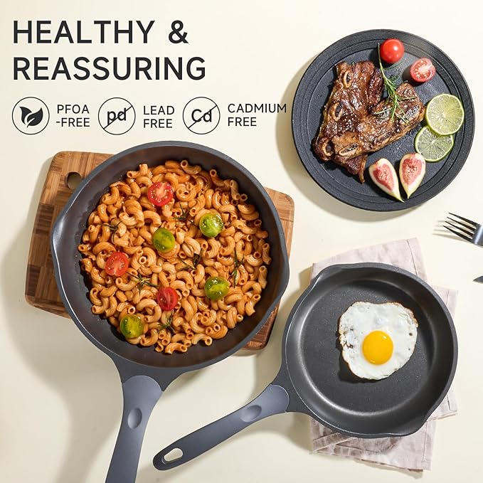 JEETEE Nonstick Frying Pan, 8" Skillet Titanium & Ceramic Omelette Egg Pan, Oven Safe Suitable for All Stovetops (Gray)