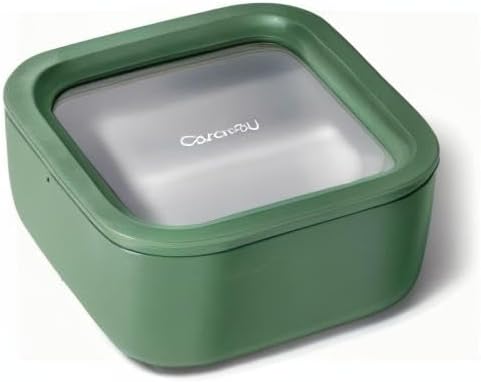 Caraway Glass Food Storage - 4.4 Cup Glass Container - Ceramic Coated Food Container - Non Toxic, Non Stick Lunch Box Container with Lids. Dishwasher, Oven, & Microwave Safe - Sage