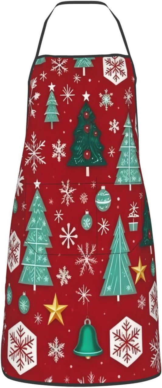 Christmas Kitchen Cooking Apron With Pocket Waterproof Gift For Men Women For Gardening Painting Snowman