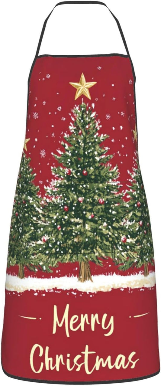 Christmas Kitchen Cooking Apron With Pocket Waterproof Gift For Men Women For Gardening Painting Snowman