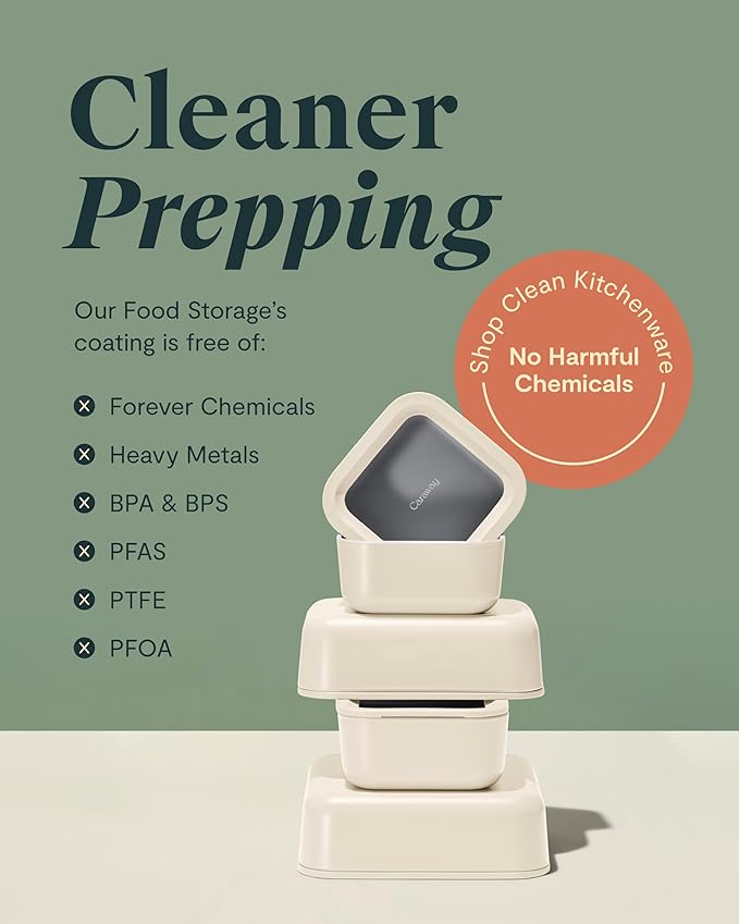 Caraway Glass Food Storage - 6.6 Cup Glass Container - Ceramic Coated Food Container - Non Toxic, Non Stick Lunch Box Container with Lids - Dishwasher, Oven, & Microwave Safe - Sage