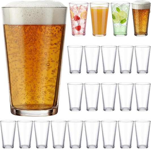 Patelai Set of 24 Pint Beer Glasses Made for Beverages, Water, Juice, Cocktail, 16 oz Highball Drinking Tumbler Glass Design for Home Dining, Bars, and Parties & Dishwasher Safe