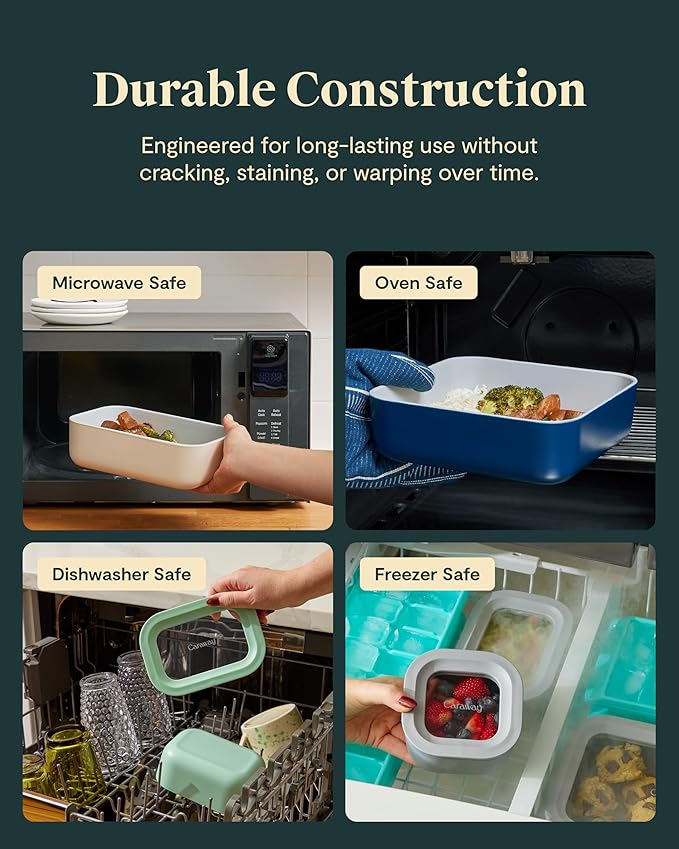 Caraway Glass Food Storage - 6.6 Cup Glass Container - Ceramic Coated Food Container - Non Toxic, Non Stick - Dishwasher, Oven, & Microwave Safe – Gray